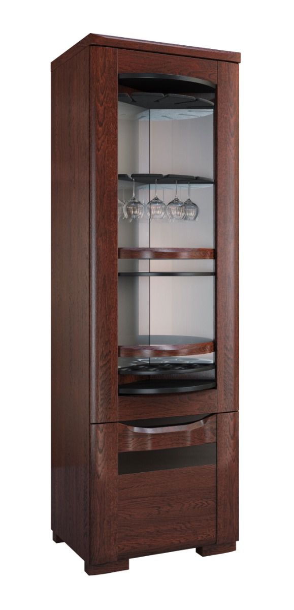 Robust bar cabinet Krasno 05, solid oak, two compartments, two glass hangers, dimensions: 193 x 61 x 53 cm, system with rotating shelves