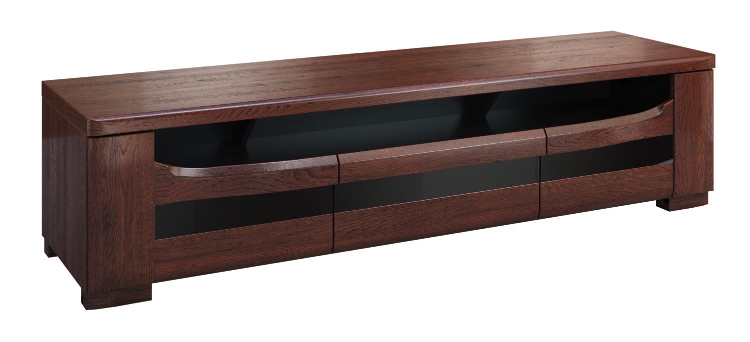 Long TV board / TV furniture with push-to-open function Krasno 10, solid oak, two compartments, dimensions: 42 x 182 x 53 cm, elegant design