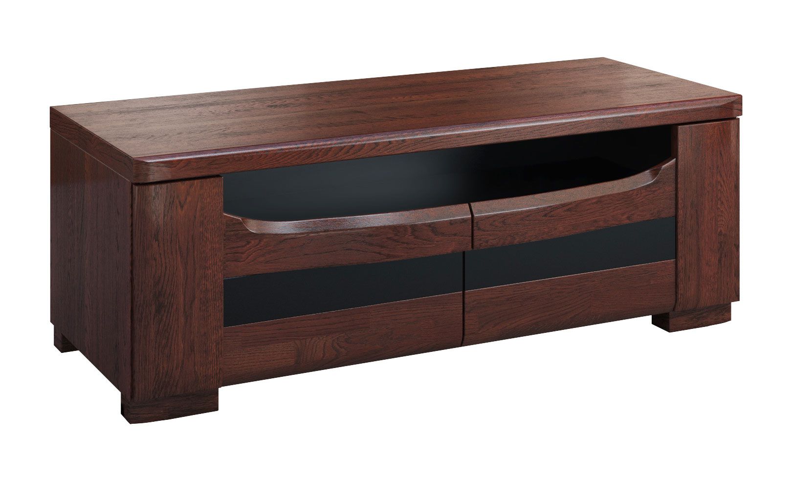 TV furniture / TV cabinet Krasno 11, with two compartments, solid oak, robust, dimensions: 45 x 122 x 53 cm, timeless design, push-to-open function