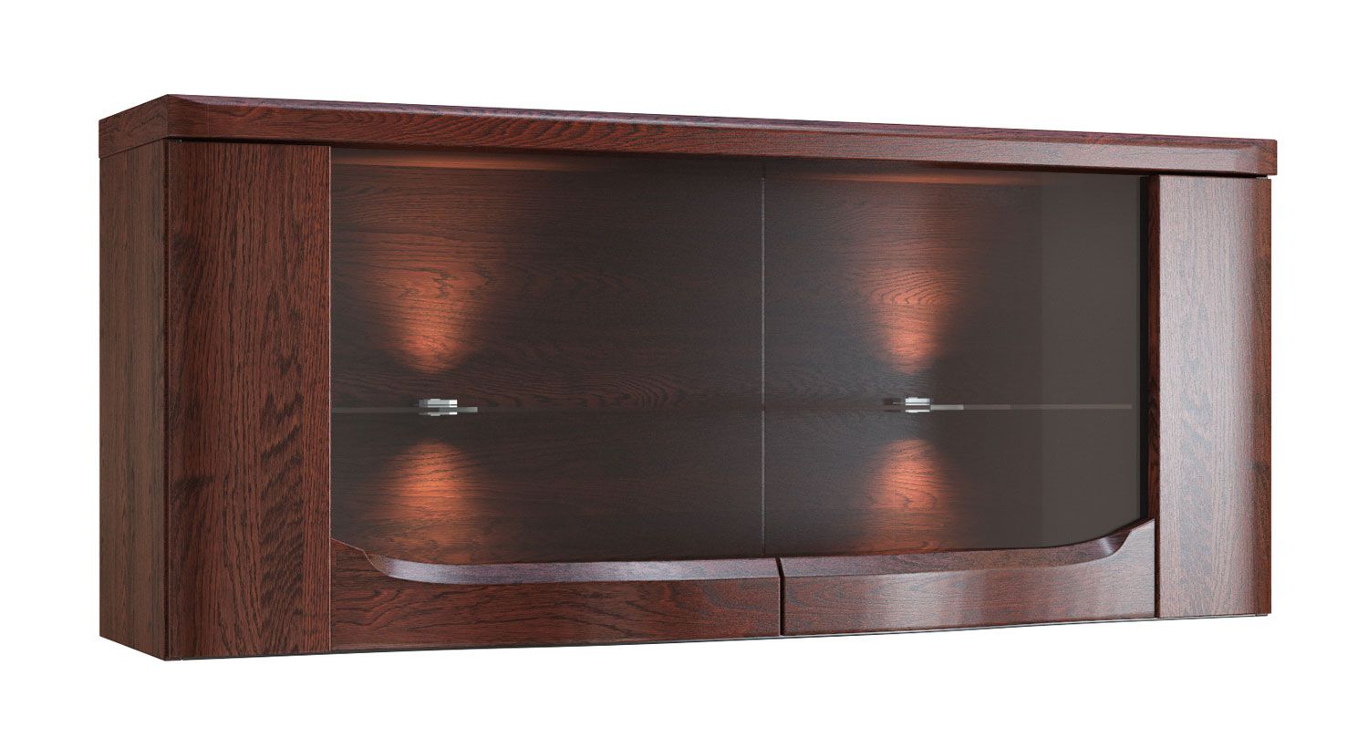 Krasno 14 solid oak wall cabinet, incl. LED lighting, Antisol glass, two glass doors, dimensions: 53 x 122 x 36 cm, two compartments