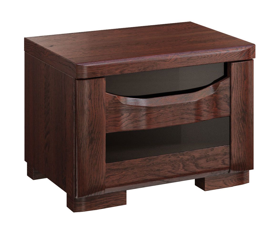 Robust Krasno 37 bedside cabinet, door hinge left, solid oak, dimensions: 40 x 55 x 42 cm, two compartments, Lacobel glass