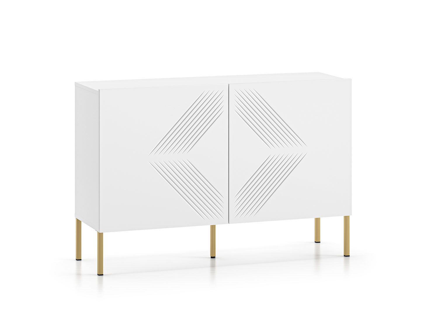 Chest of drawers with sufficient storage space Taos 10, color: white matt, ideal for combining, legs: gold, dimensions: 77 x 114 x 37 cm, with two doors and four compartments