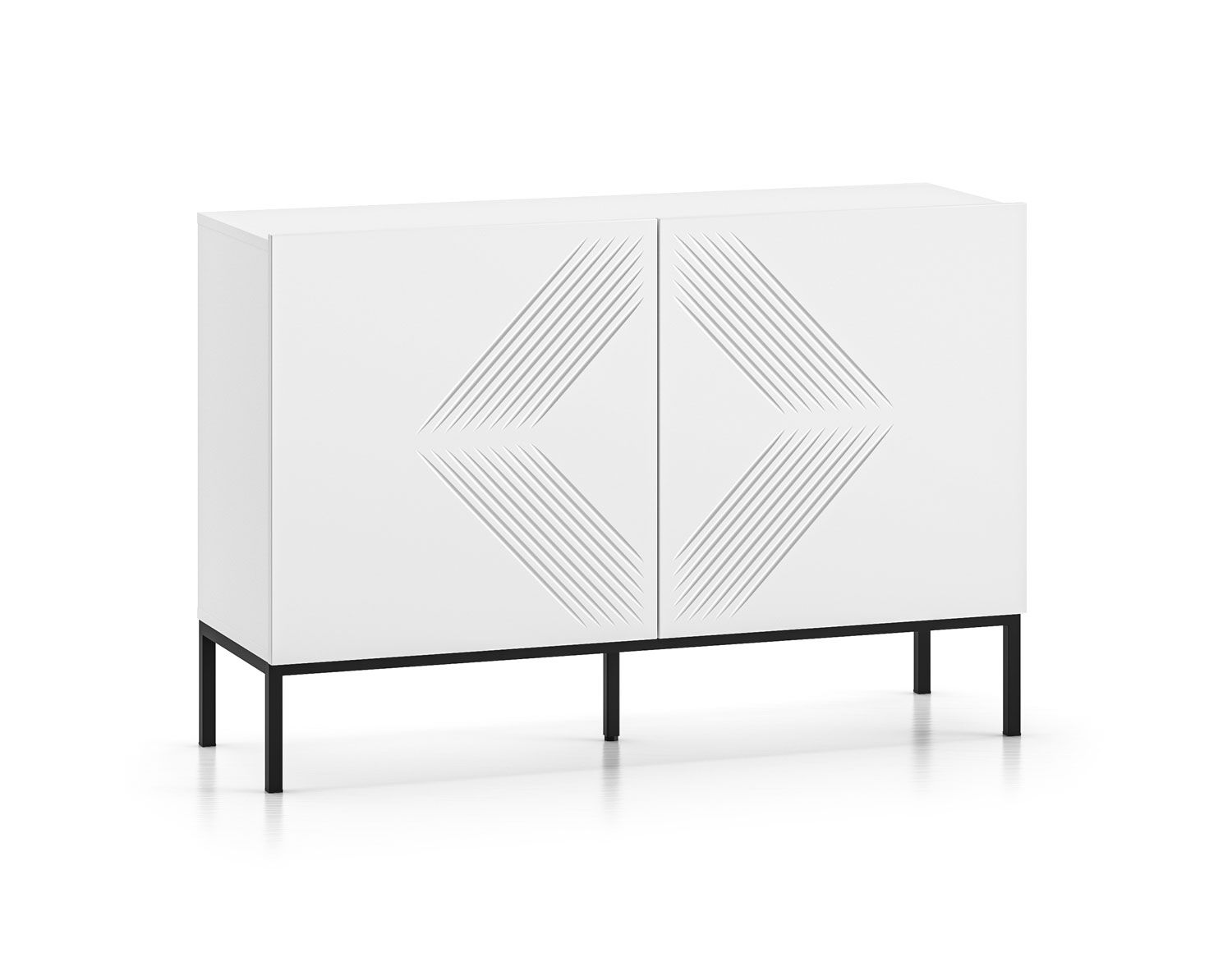Narrow chest of drawers with four compartments Taos 11, very robust, color: white matt, legs: black, dimensions: 77 x 114 x 37 cm, ideal for combining, for living room 