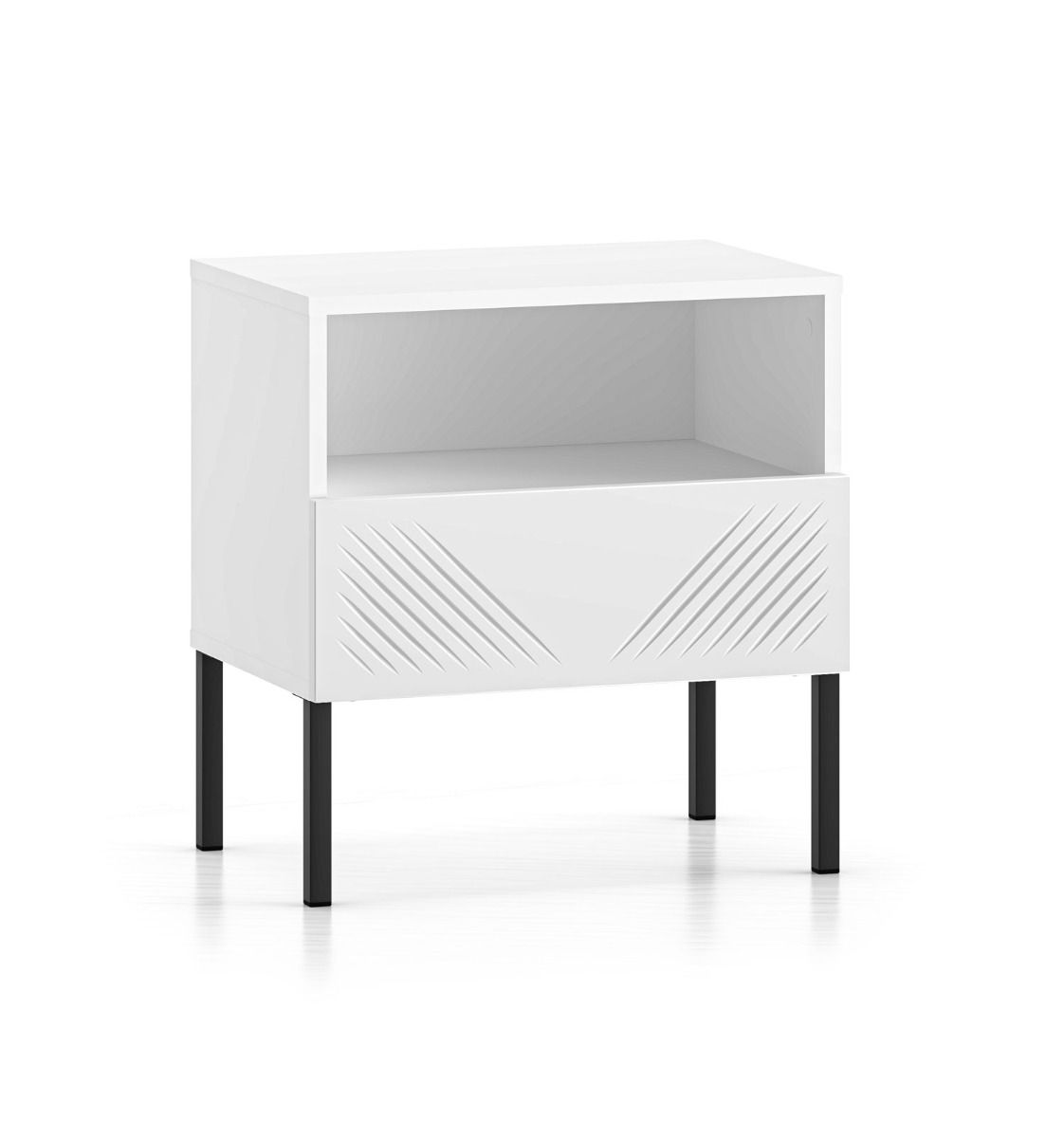 Timeless bedside cabinet Taos 17, color: white matt, stable and robust, dimensions: 53 x 50 x 34 cm, legs: black, with 1 drawer and 1 compartment