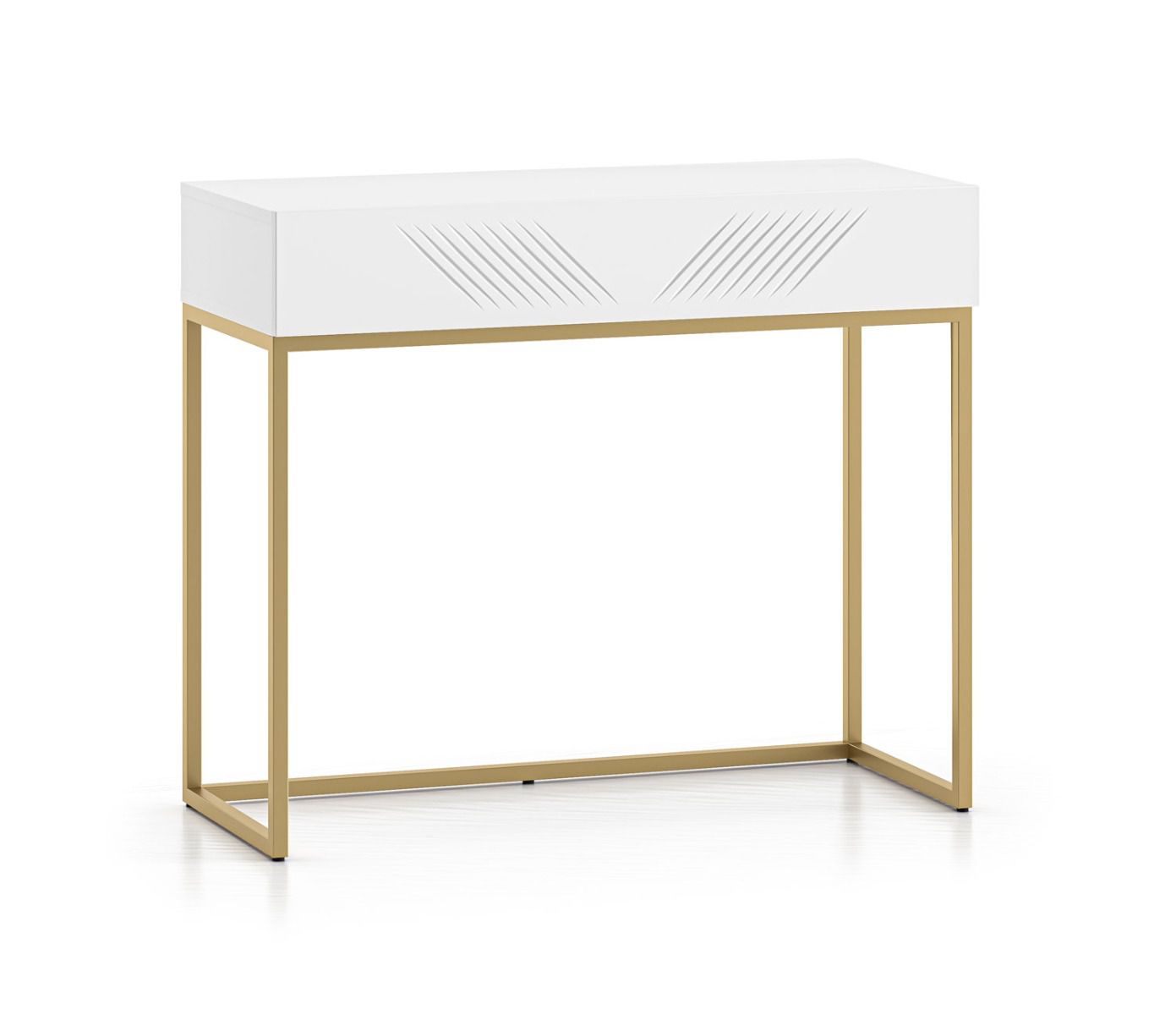 Elegant dressing table with one drawer Taos 22, with push-to-open function, color: white matt, dimensions: 78 x 92 x 40 cm, legs: gold, soft-close system