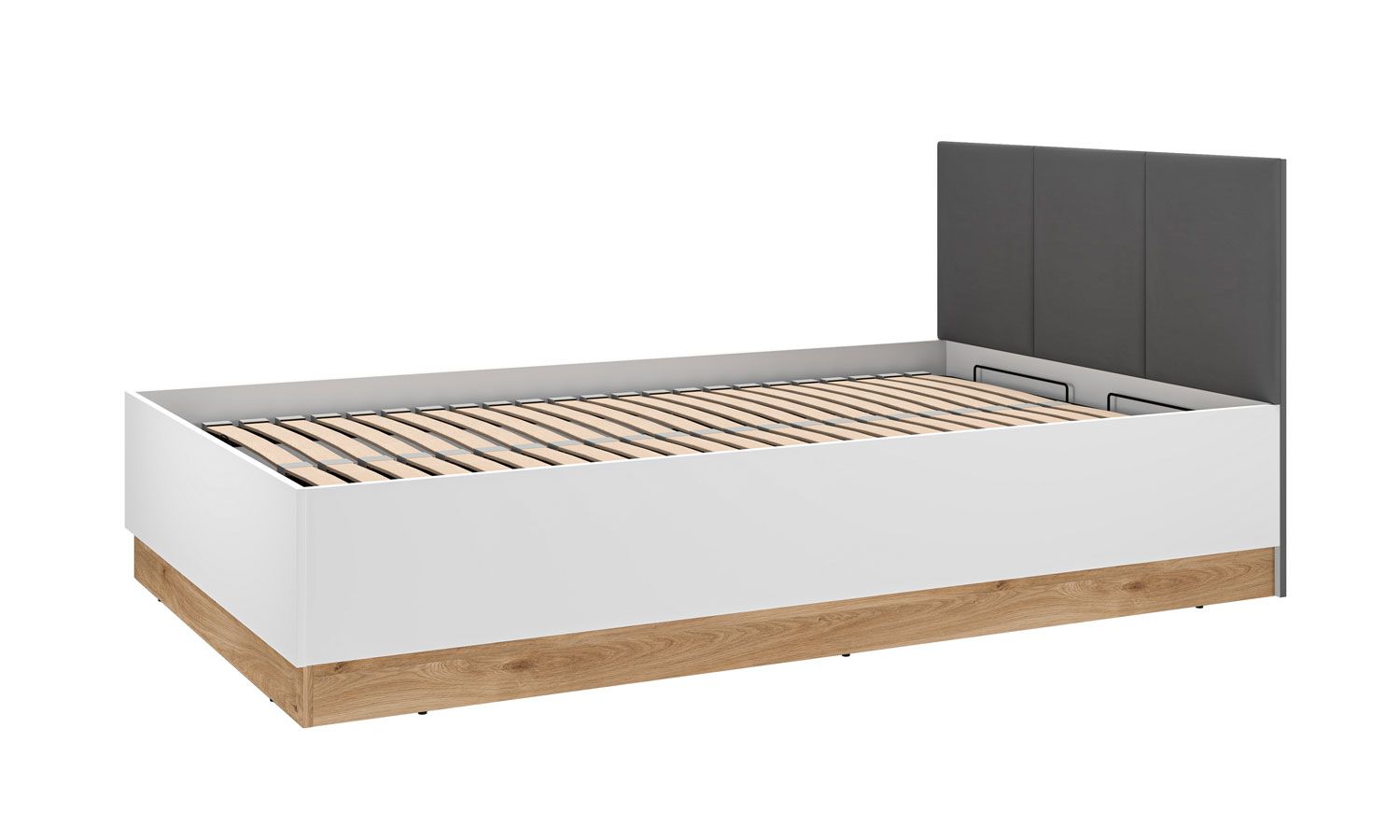 Single bed / guest bed incl. lift-up slatted frame Mackinac 12, color: white / oak / graphite matt, ABS edge protection, lying surface: 120 x 200 cm 