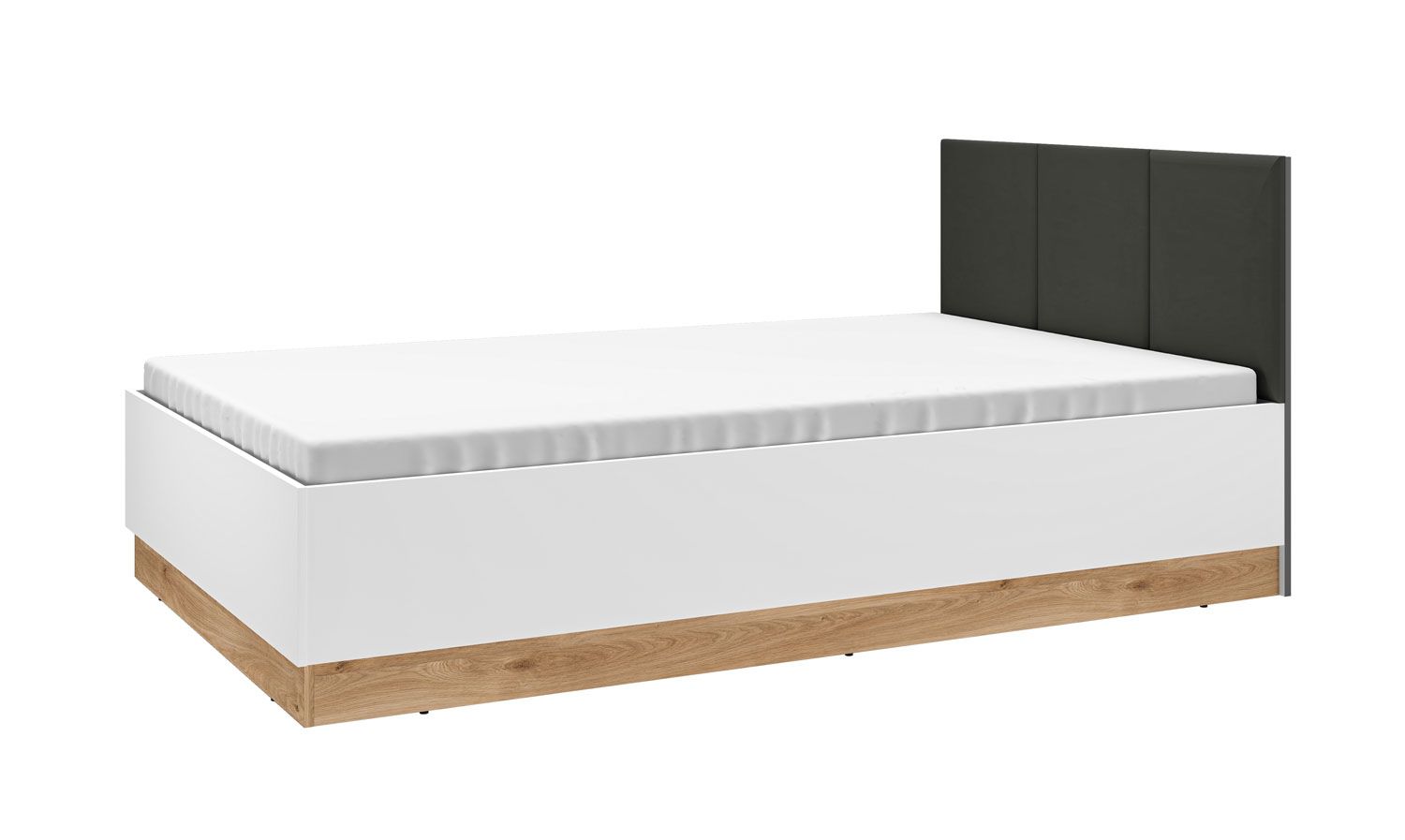 Single bed / guest bed incl. slatted frame Mackinac 13, color: white / oak / graphite matt, lying surface: 120 x 200 cm, ABS edge protection