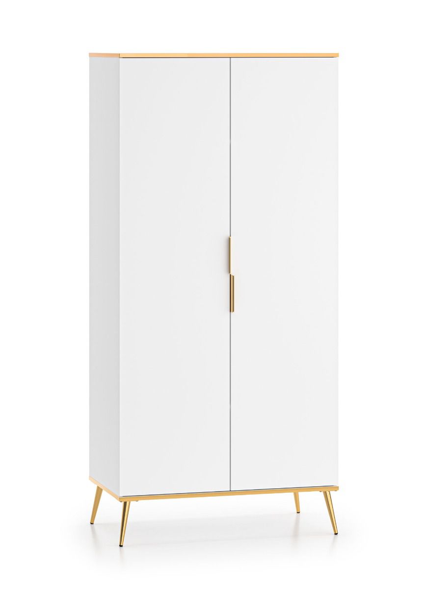 Closet with one clothes rail and two compartments Breckenridge 01, color: white, ABS edge protection, dimensions: 195 x 92 x 53 cm, with two doors, soft-close system