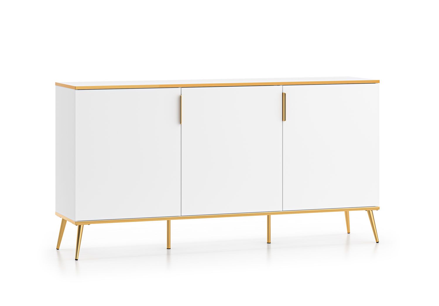 Sideboard / chest of drawers six compartments Breckenridge 04, color: white, soft-close system, dimensions: 88 x 170 x 40 cm, with three doors, push-to-open function