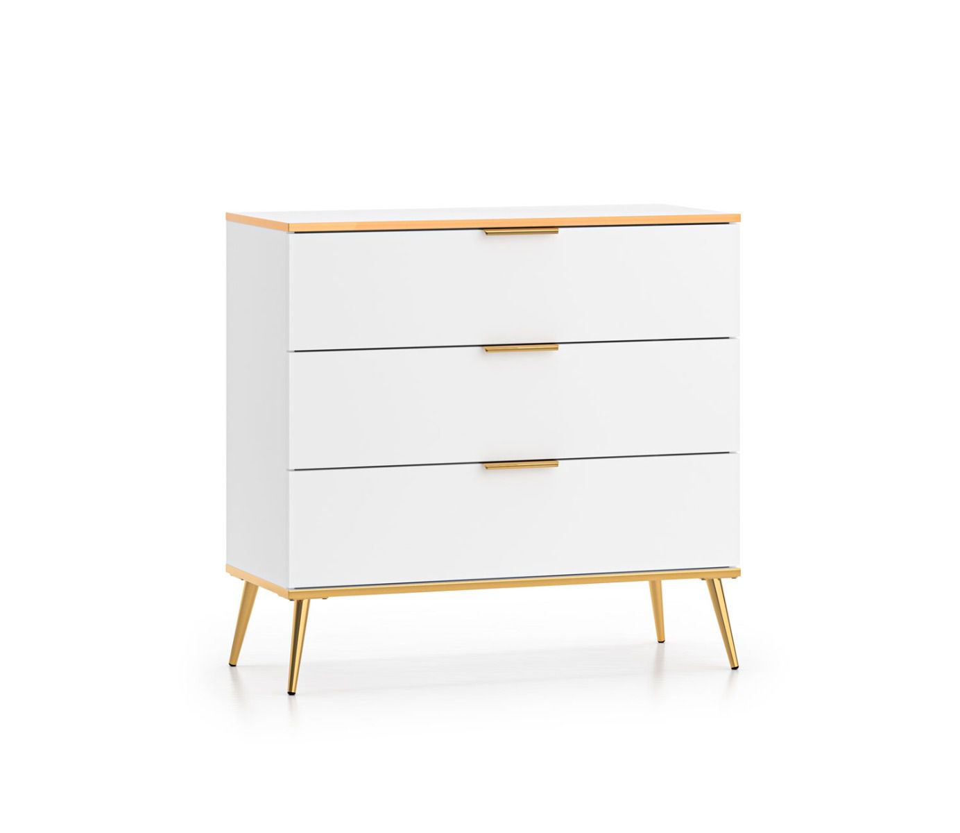 Stylish chest of drawers with soft-close system Breckenridge 05, color: white, three drawers, for living room, dimensions: 88 x 92 x 40 cm, high-quality workmanship