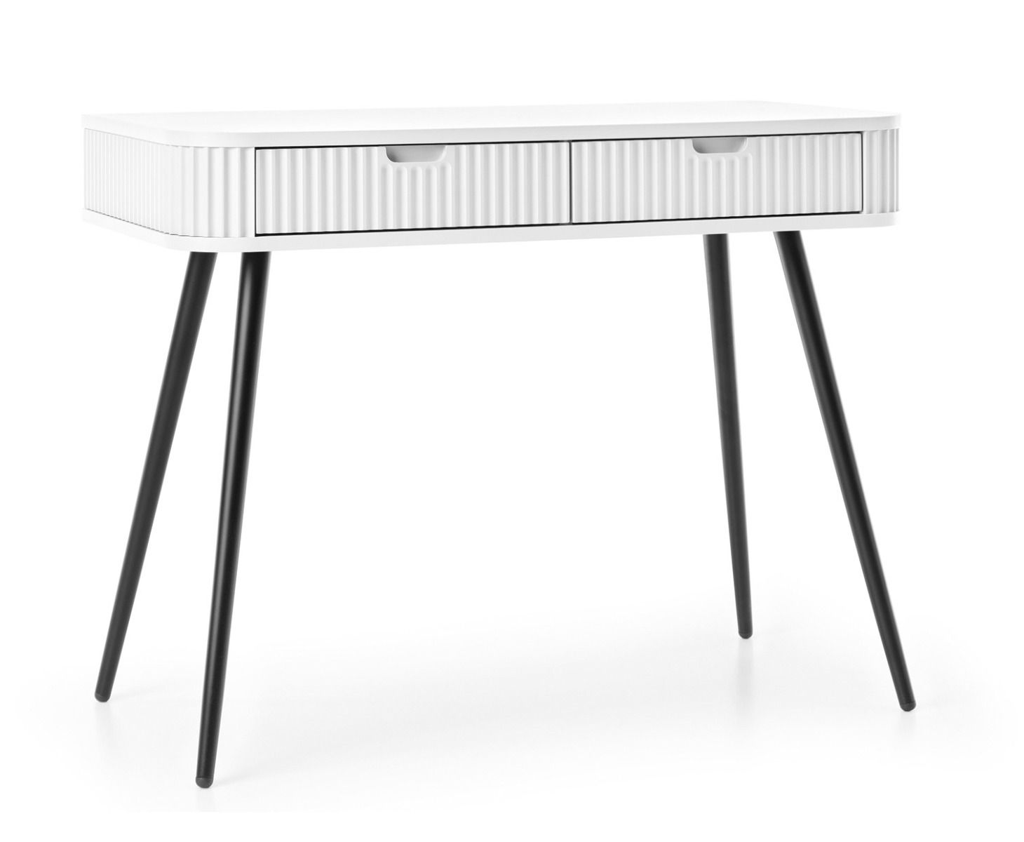 White Makreb 19 dressing table with 2 drawers, 80 x 103 x 49 cm, black metal legs, console table, bedroom, dressing room, soft close