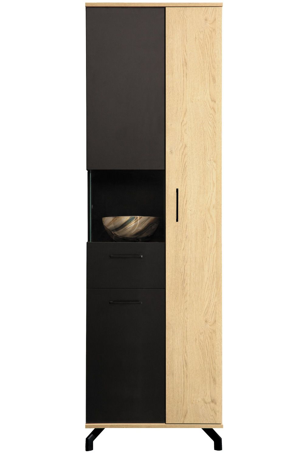 Cabinet Riemst 03, Colour: Oak / Black - Measurements: 194 x 60 x 40 cm (H x W x D)