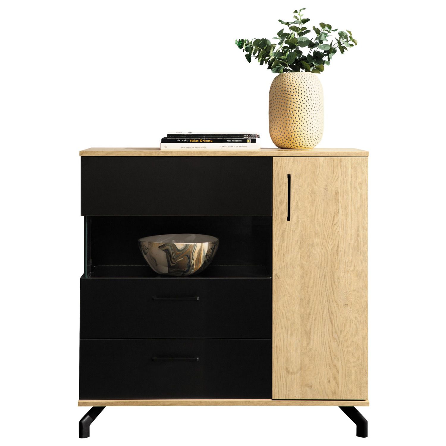 Chest of drawers Riemst 11, Colour: Oak / Black - Measurements: 89 x 90 x 40 cm (H x W x D)