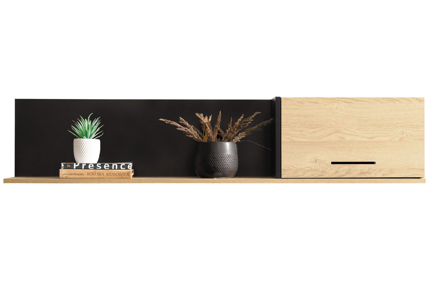 Suspended rack / Wall shelf Riemst 13, Colour: Oak / Black - Measurements: 30 x 140 x 25 cm (H x W x D)