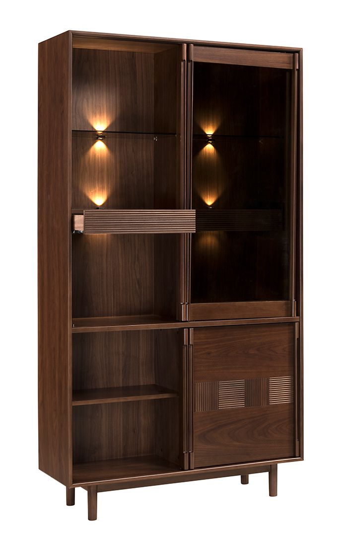 Inginele 05 display cabinet with plenty of space, incl. LED lighting, 204 x 109 x 43 cm, 2 drawers, 6 shelves, 4 doors, toughened glass Antisol brown