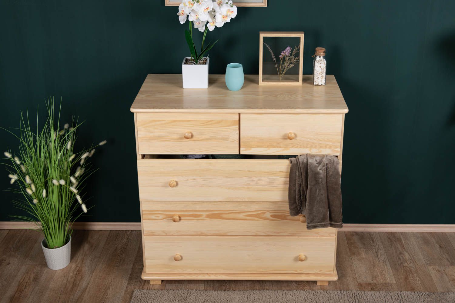 Chest of drawers solid pine solid wood natural 021 - Dimensions 100 x 100 x 47 cm (H x W x D)