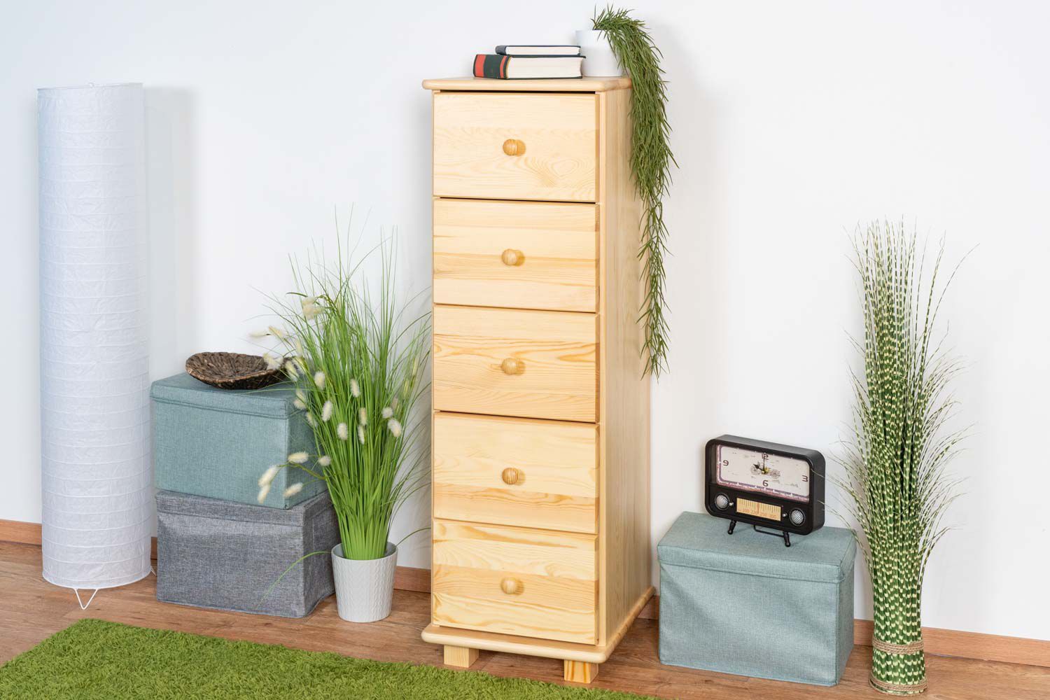Chest of drawers solid pine solid wood natural 032 - Dimensions 122 x 40 x 42 cm (H x W x D)