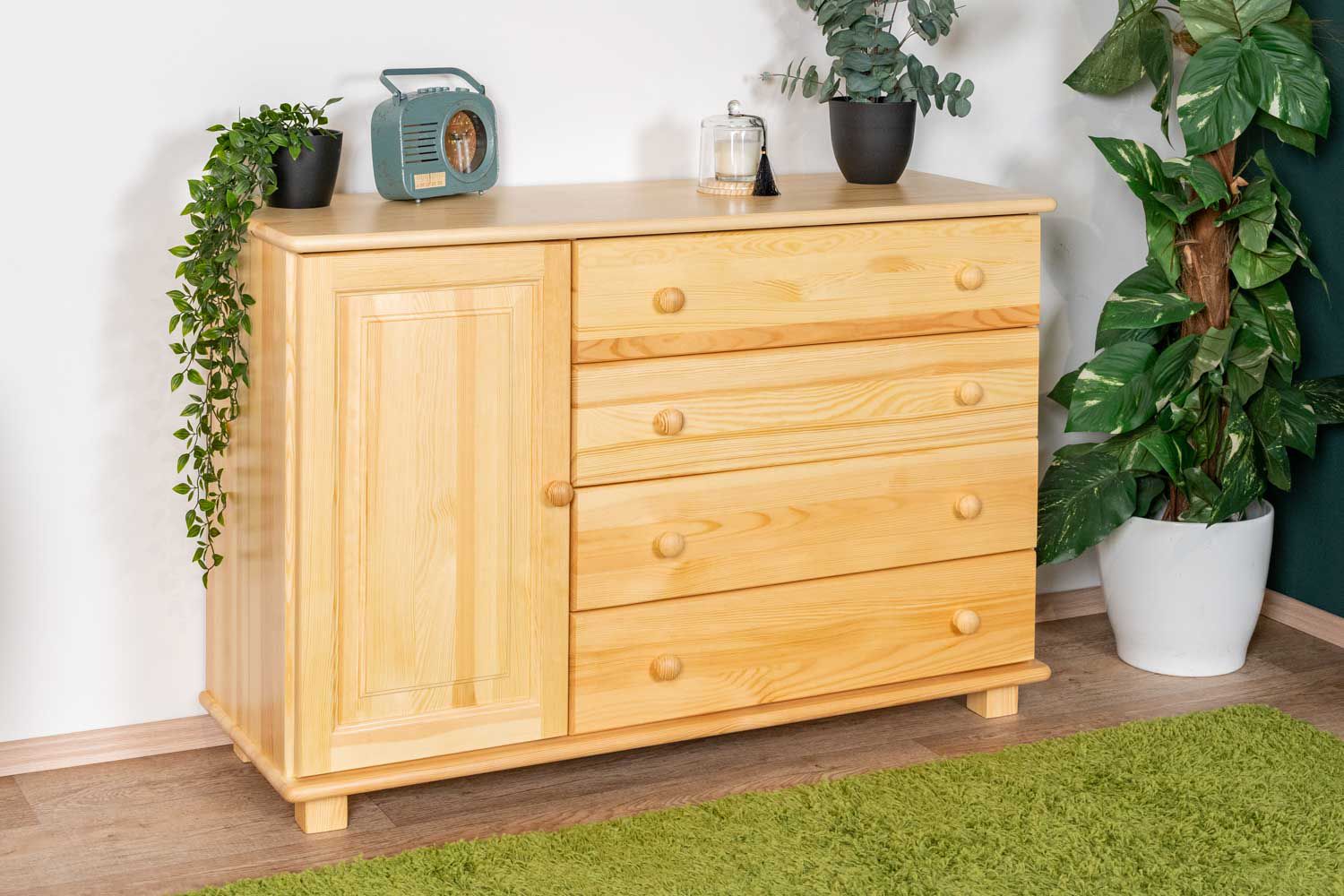 Chest of drawers solid pine solid wood natural 036 - Dimensions 78 x 118 x 42 cm (H x W x D)