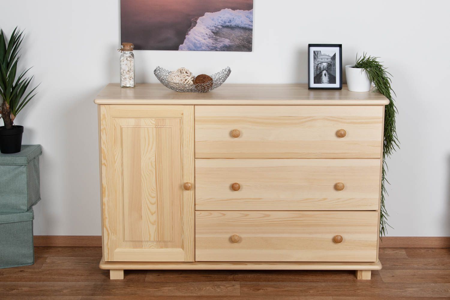 Chest of drawers solid pine solid wood natural 037 - Dimensions 78 x 118 x 42 cm (H x W x D)