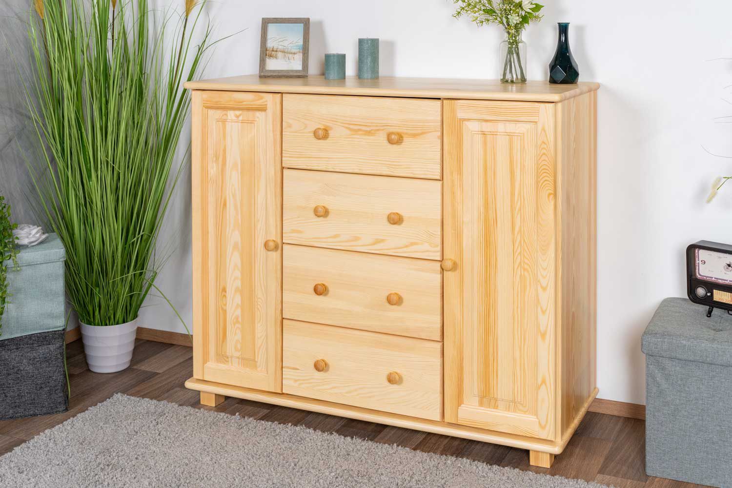 Chest of drawers solid pine solid wood natural 042 - Dimensions 100 x 118 x 47 cm (H x W x D)