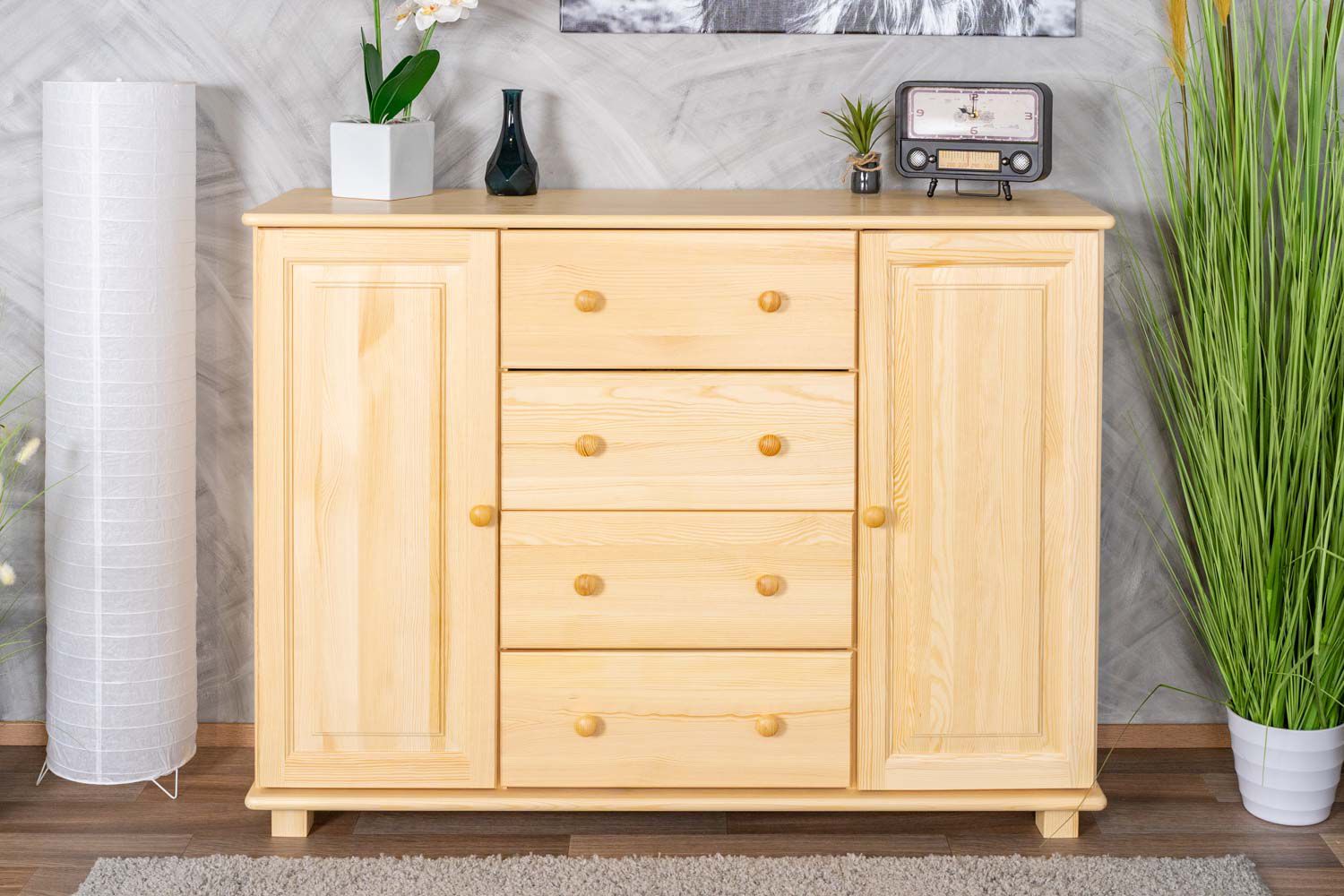 Chest of drawers solid pine solid wood natural 044 - Dimensions 100 x 136 x 42 cm (H x W x D)