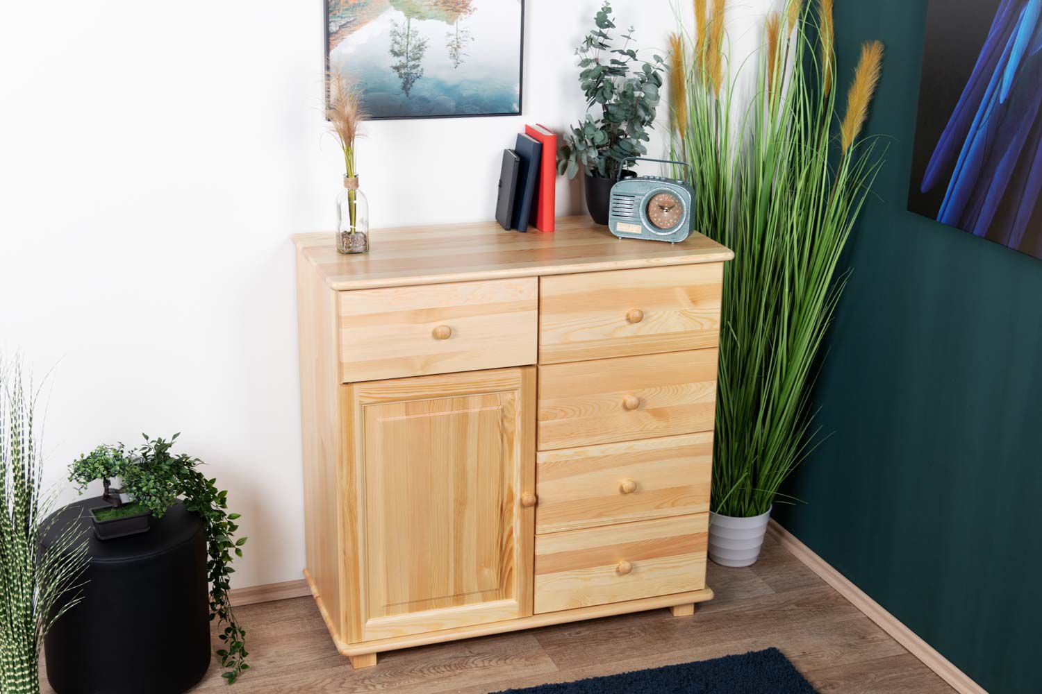 Chest of drawers solid pine solid wood natural 049 - Dimensions 100 x 100 x 47 cm (H x W x D)