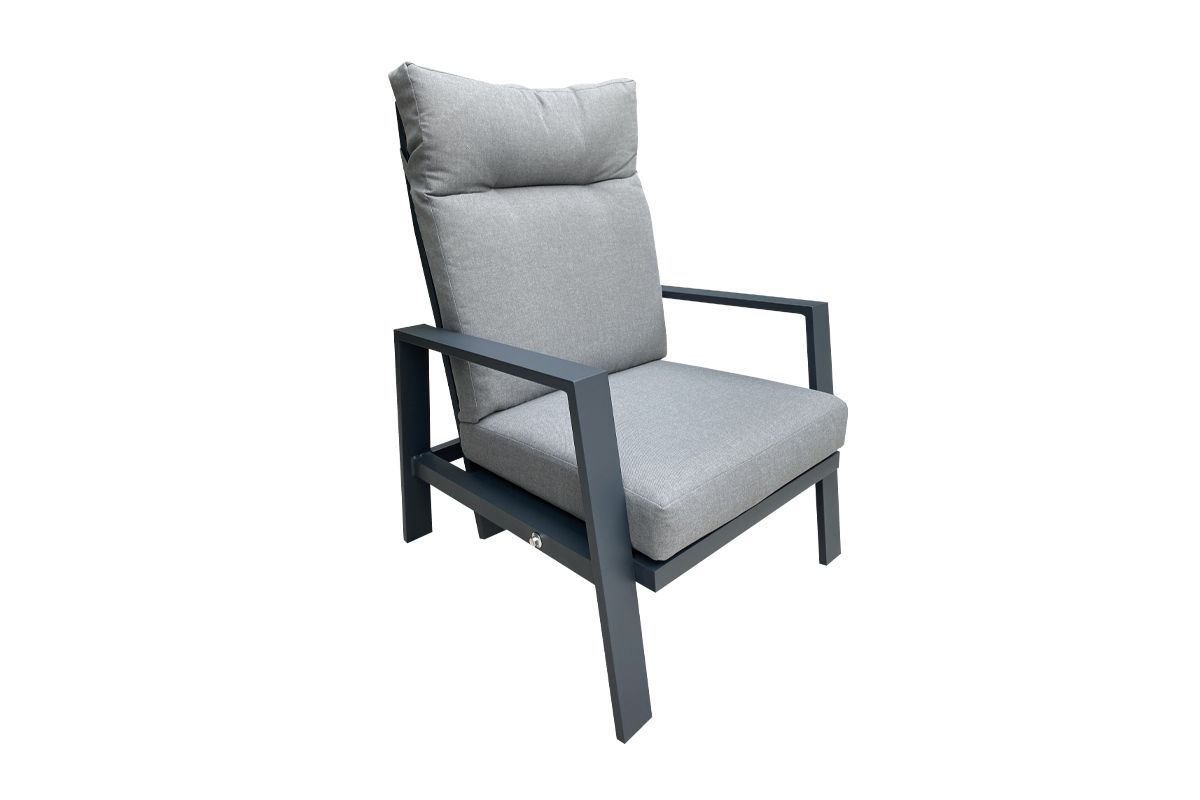 Rom garden chair with upholstery & adjustable backrest made of aluminum - Colour: anthracite, Depth: 790 mm, Width: 740 mm, Height: 960 mm