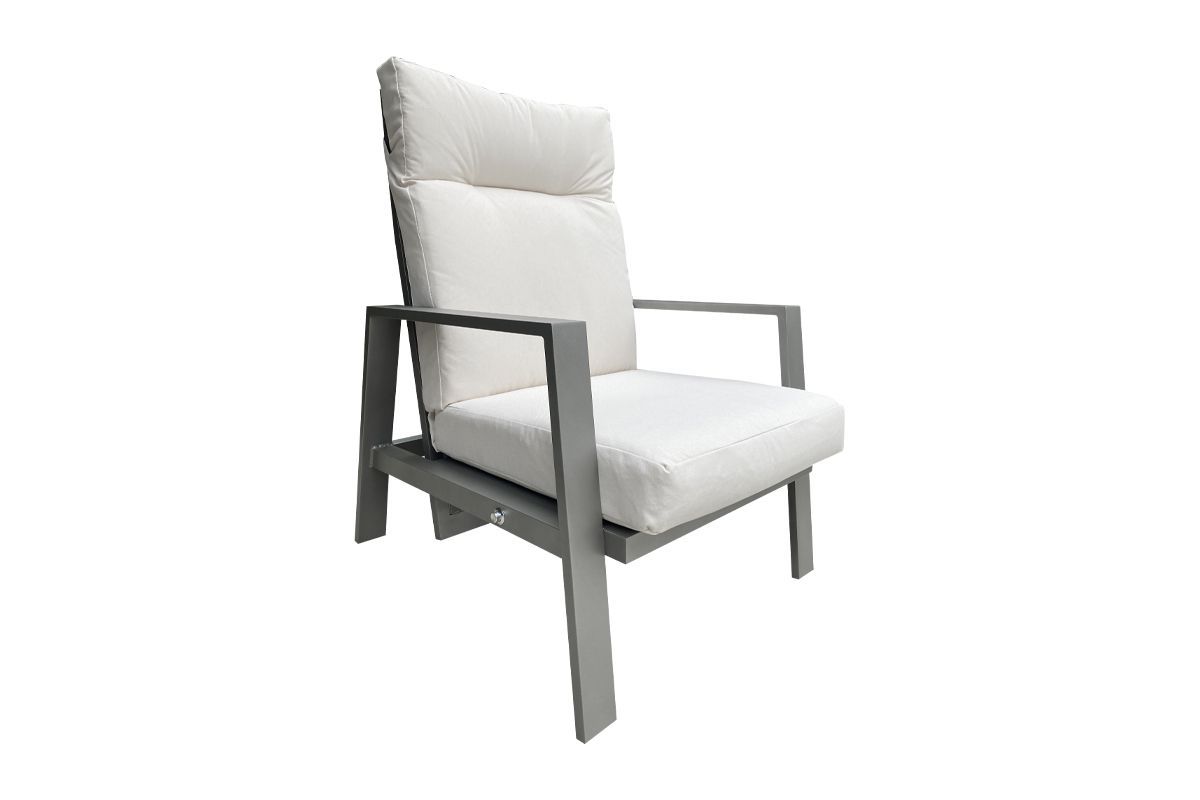 Garden chair Rom with upholstery & adjustable backrest made of aluminum - Color: grey aluminum, Depth: 790 mm, Width: 740 mm, Height: 960 mm