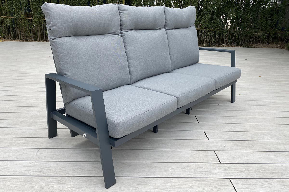 Garden sofa Venice with upholstery & adjustable backrest made of aluminum - Color: anthracite, Depth: 790 mm, Width: 1930 mm, Height: 960 mm