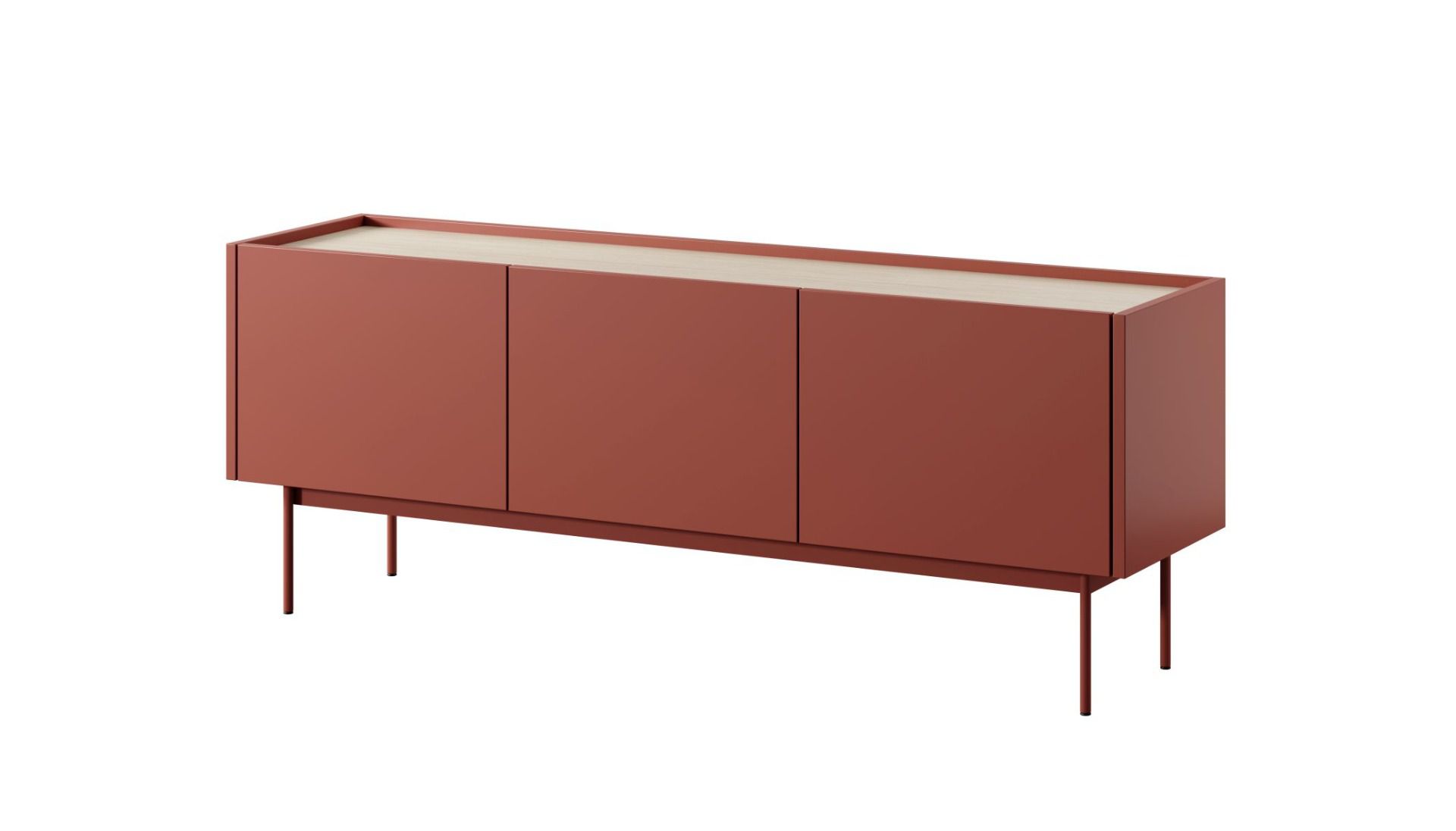 Cascob 01 TV cabinet, ceramic red / oak, 55 x 144 x 37 cm, with 3 compartments and soft close system, robust and stable, high-quality materials