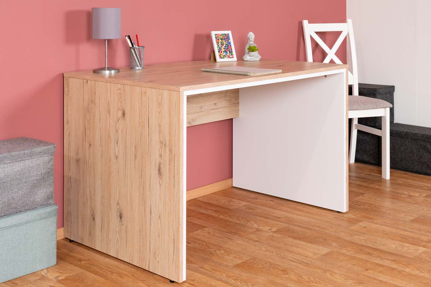 Desk Cianjur 05, Colour: Oak / White - Measurements: 77 x 120 x 75 cm (H x W x D)