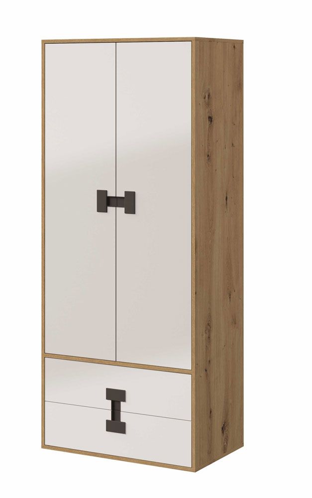 Children's room - Hinged door cabinet / Closet Garian 01, Colour: Oak / White / Grey - Measurements: 191 x 80 x 50 cm (H x W x D).