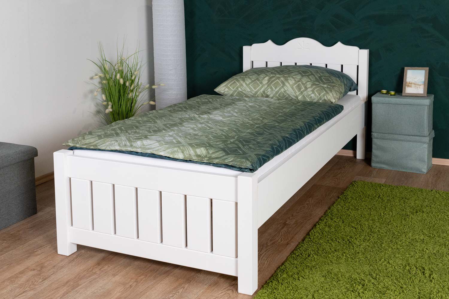 White single bed / guest bed solid pine Turakos 92, mattress dimensions 90 x 200, modern, easy to combine, youth bed, children's bed, light color