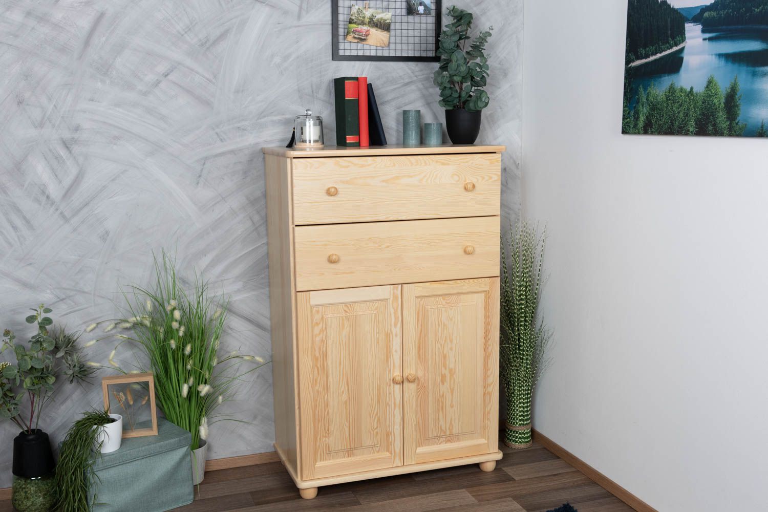 Chest of drawers solid pine solid wood natural Junco 160 - Dimensions 123 x 80 x 43 cm