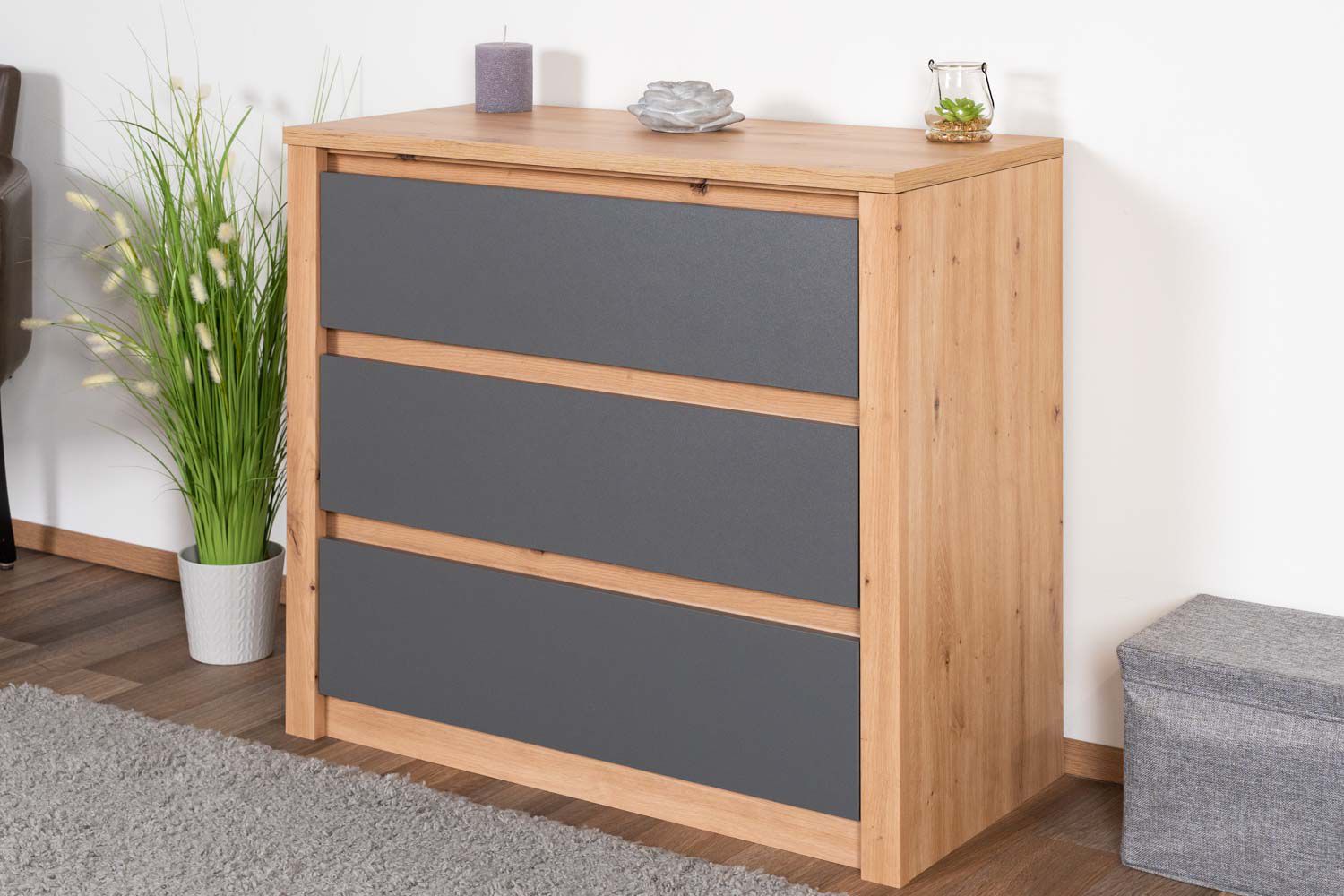 Chest of drawers Faleula 04, color: oak / grey - 79 x 90 x 43 cm (H x W x D)