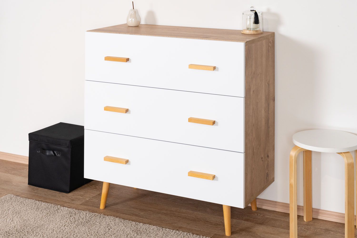 Chest of drawers Hohgant 03, Colour: Oak / White - 92 x 90 x 42 cm (H x W x D)