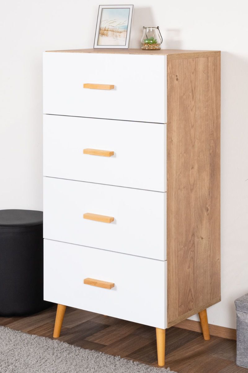 Chest of drawers Hohgant 04, Colour: Oak / White - 118 x 60 x 42 cm (H x W x D)