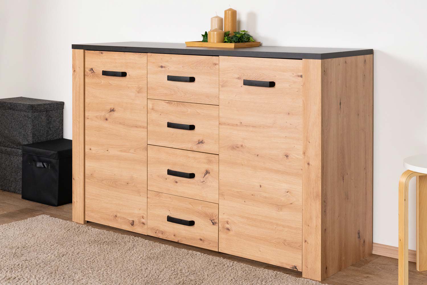 Chest of drawers Talimatau 03, Colour: Oak / Grey - 86 x 138 x 43 cm (H x W x D)