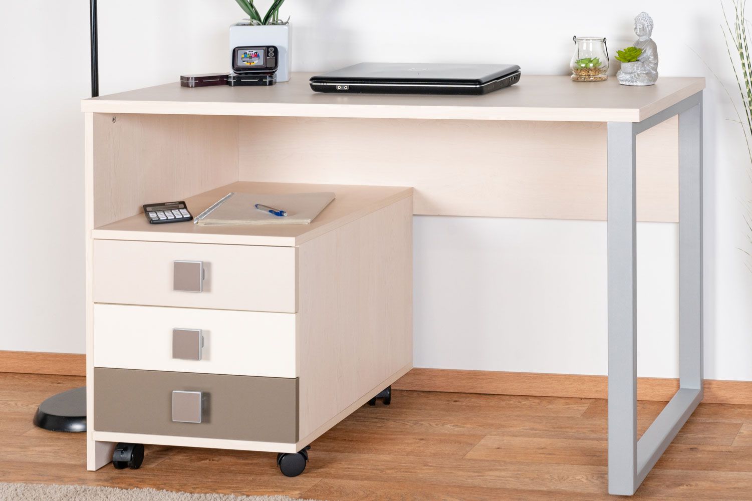 Youth room - Desk incl. mobile pedestal Matthias 09, color: cream / cappuccino - Dimensions: 75 x 115 x 60 cm (H x W x D)