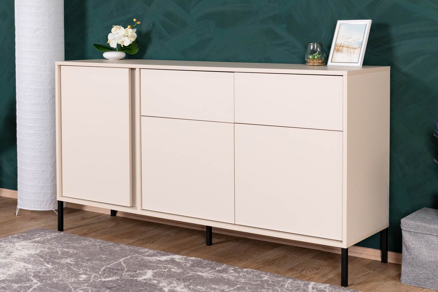 Sideboard with three doors Zaghouan 05, color: Beige - Dimensions: 81.5 x 153 x 39.5 cm (H x W x D), with two drawers