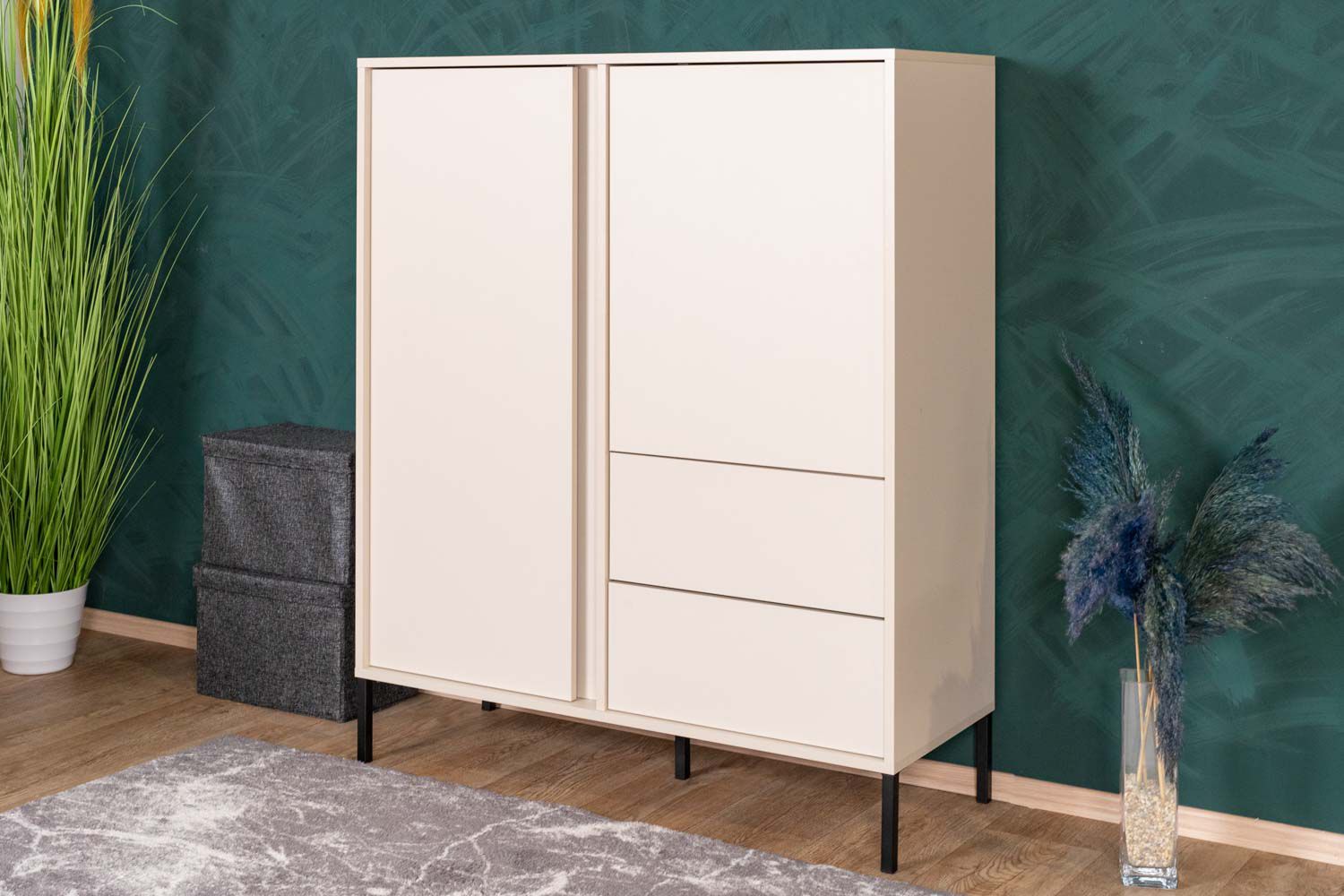 High chest of drawers with five compartments Zaghouan 04, Color: Beige - Dimensions: 123.5 x 103 x 39.5 cm (H x W x D)