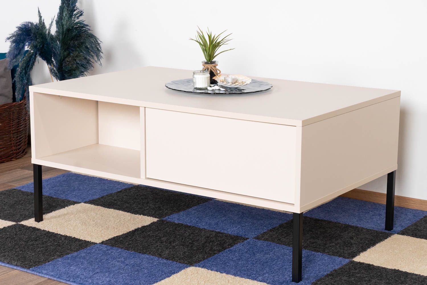 Simple coffee table with one drawer Zaghouan 11, Color: Beige - Dimensions: 44.5 x 96.9 x 60 cm (H x W x D)