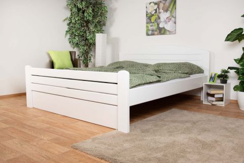 Double bed "Easy Premium Line" K7 incl.1 cover panel, 180 x 200 cm solid beech wood white lacquered
