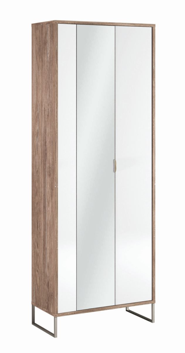 Closet with mirror Albondon 15, color: oak / white gloss - Dimensions: 188 x 71 x 35 cm (H x W x D)