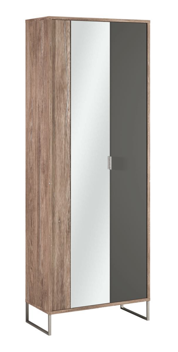 Closet with mirror Albondon 15, color: oak / anthracite - Dimensions: 188 x 71 x 35 cm (H x W x D)