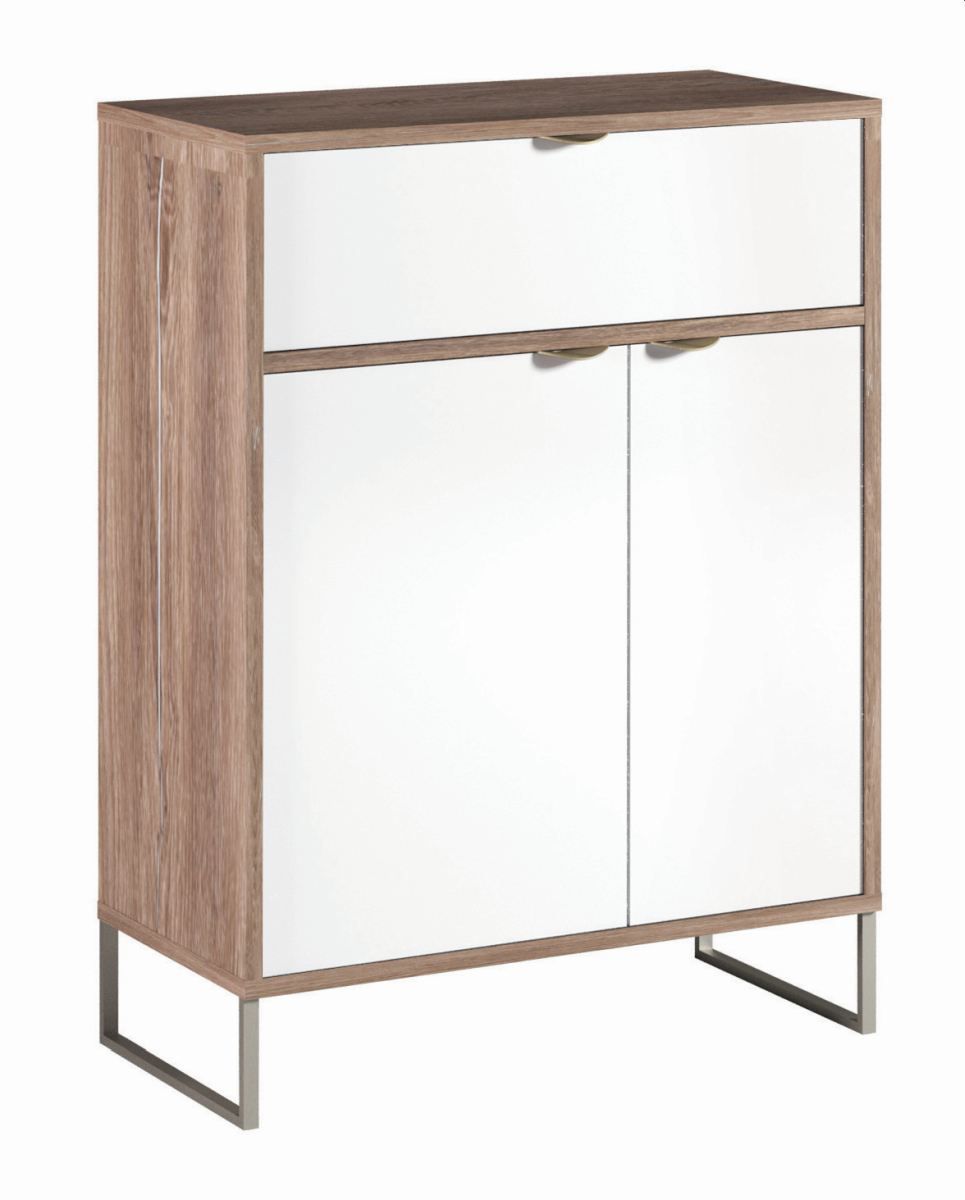 Shoe cabinet Albondon 10, color: oak / white gloss - Dimensions: 92 x 71 x 35 cm (H x W x D)