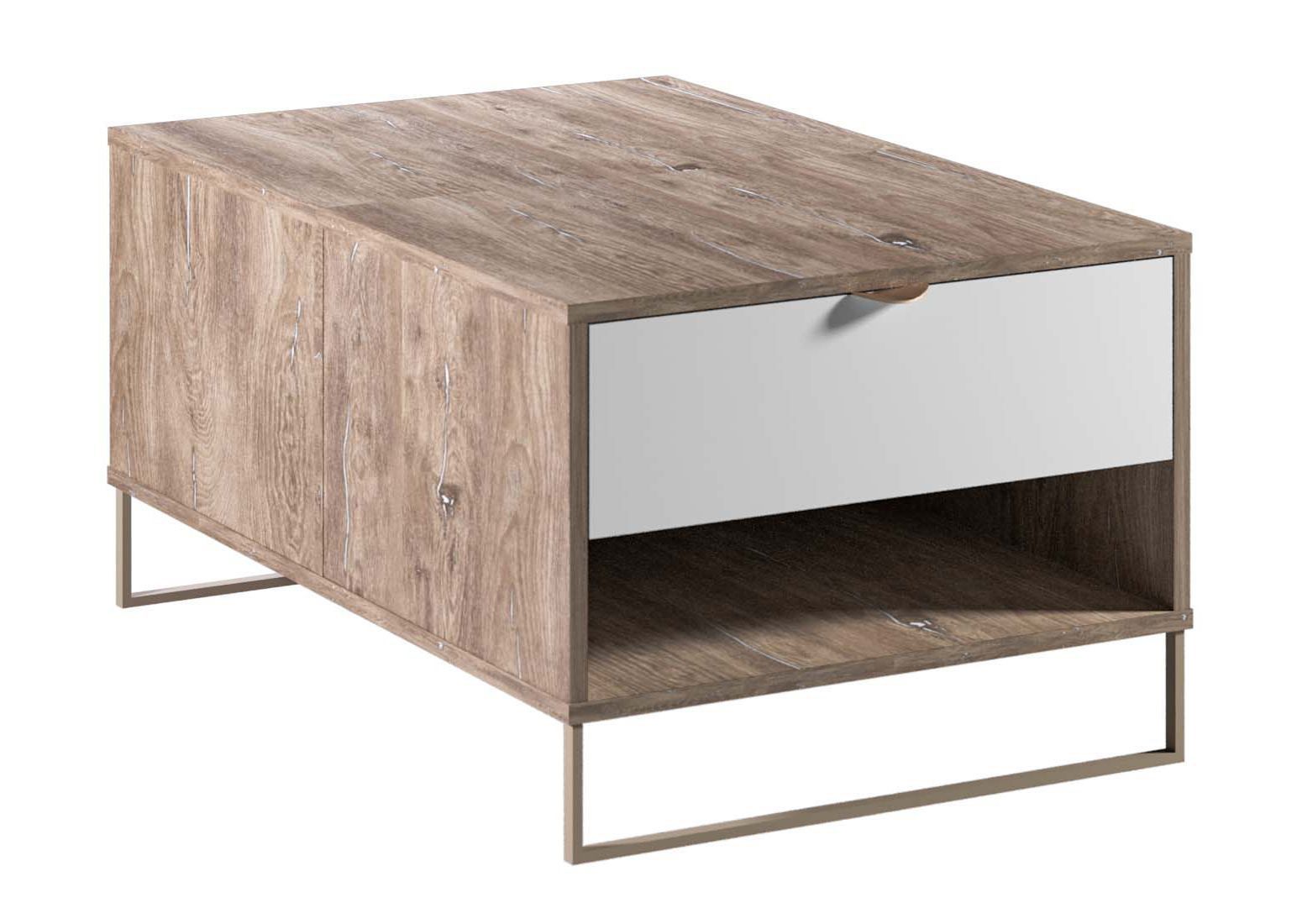 Coffee table Albondon 04, color: oak / white gloss - Dimensions: 100 x 68 x 46 cm (W x D x H)