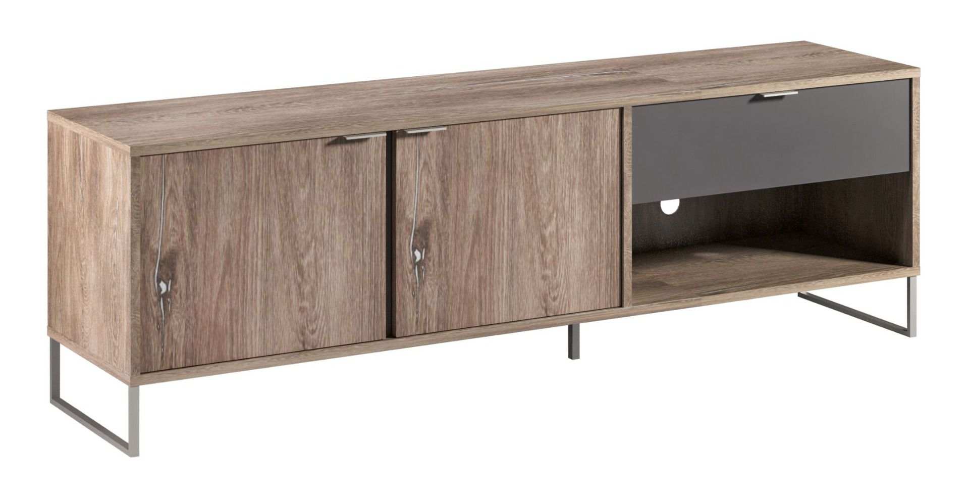 TV cabinet Albondon 07, color: oak / anthracite - Dimensions: 54 x 173 x 40 cm (H x W x D)