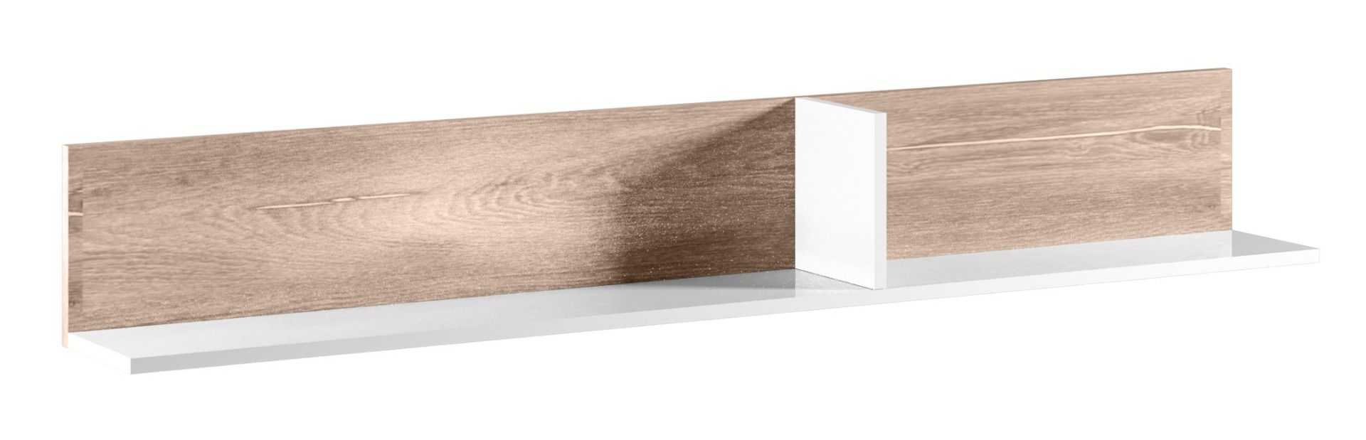 Hanging shelf / wall shelf Albondon 06, color: oak / white gloss - Dimensions: 24 x 173 x 21 cm (H x W x D)