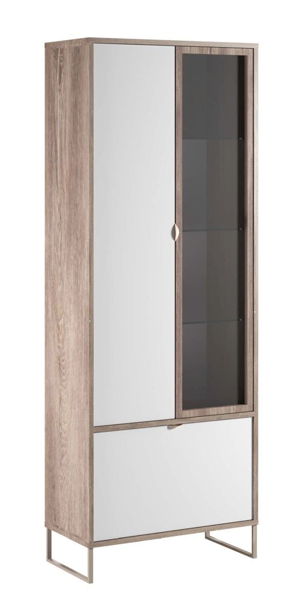 Albondon 09 display cabinet, color: oak / white gloss - Dimensions: 190 x 71 x 35 cm (H x W x D)